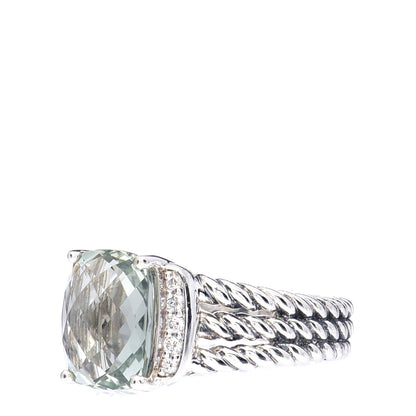 David Yurman Sterling Silver Diamond Prasiolite 10mm Petite Wheaton Ring 50 5.5 4 of 6