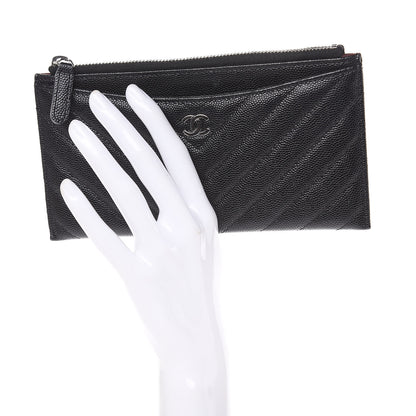 Chanel Caviar Chevron Quilted Zip Pouch Black 2 of 9