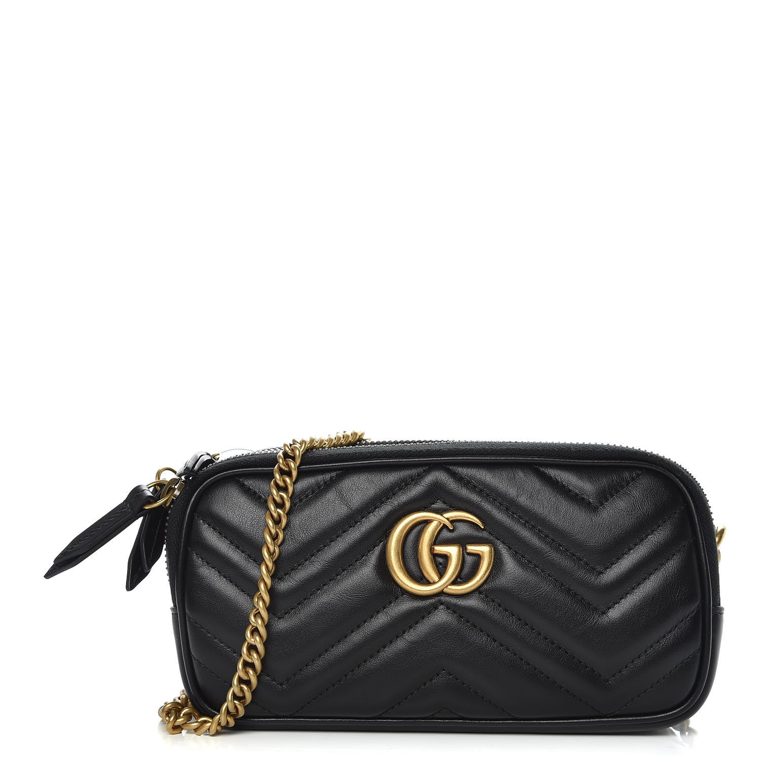Gucci Calfskin Matelasse Mini GG Marmont Chain Crossbody Bag Black 1 of 10