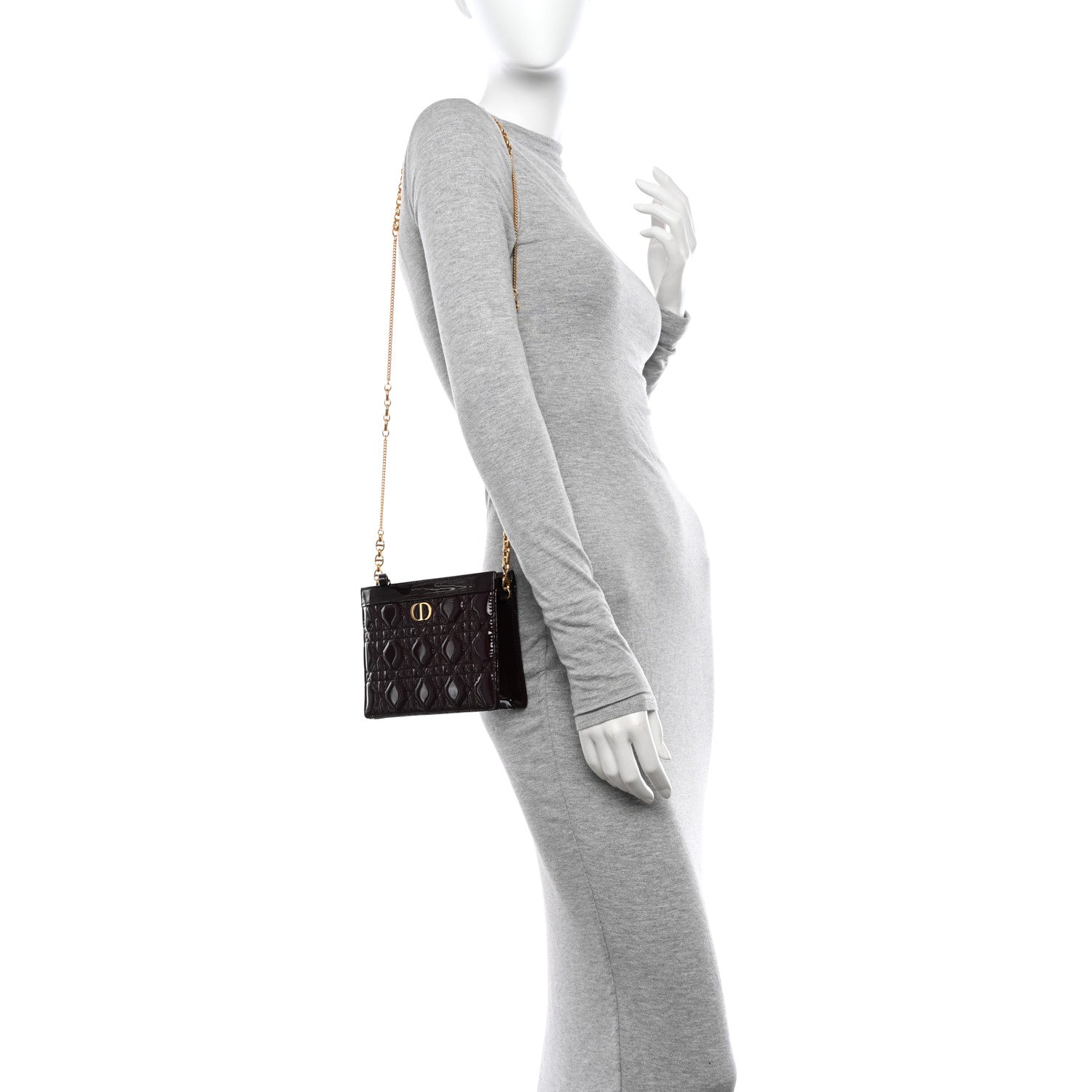 Christian Dior Patent Cannage Caro Zipped Pouch With Chain Amaranth 2 of 10