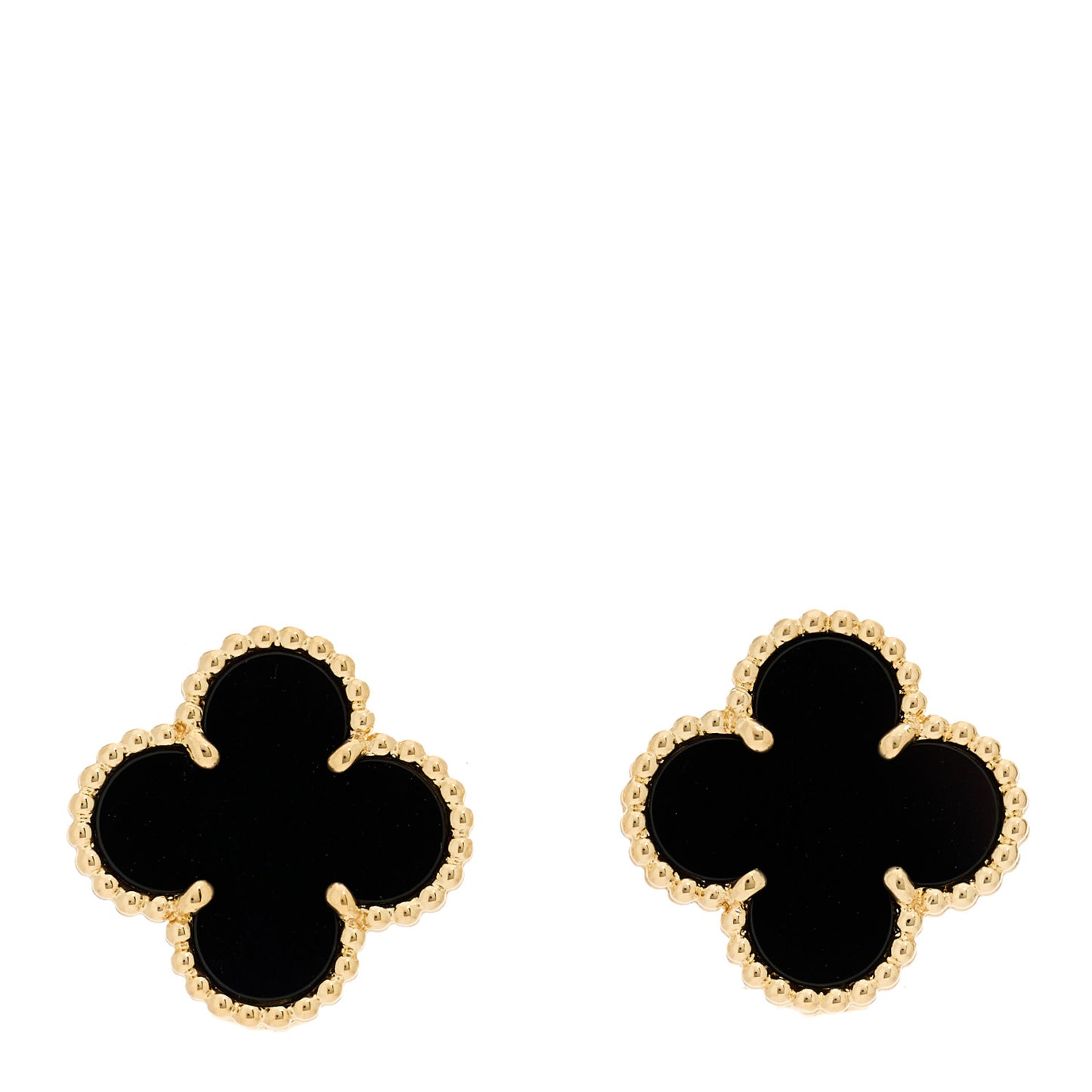 18K Yellow Gold Black Onyx Vintage Alhambra Earrings