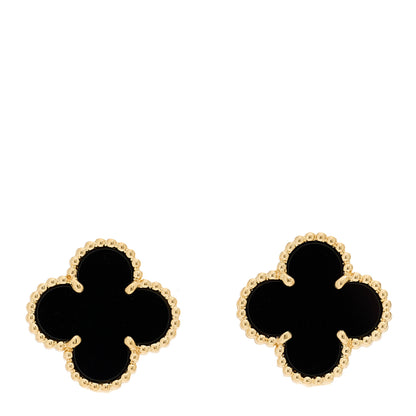 Van Cleef & Arpels 18K Yellow Gold Black Onyx Vintage Alhambra Earrings 1 of 5