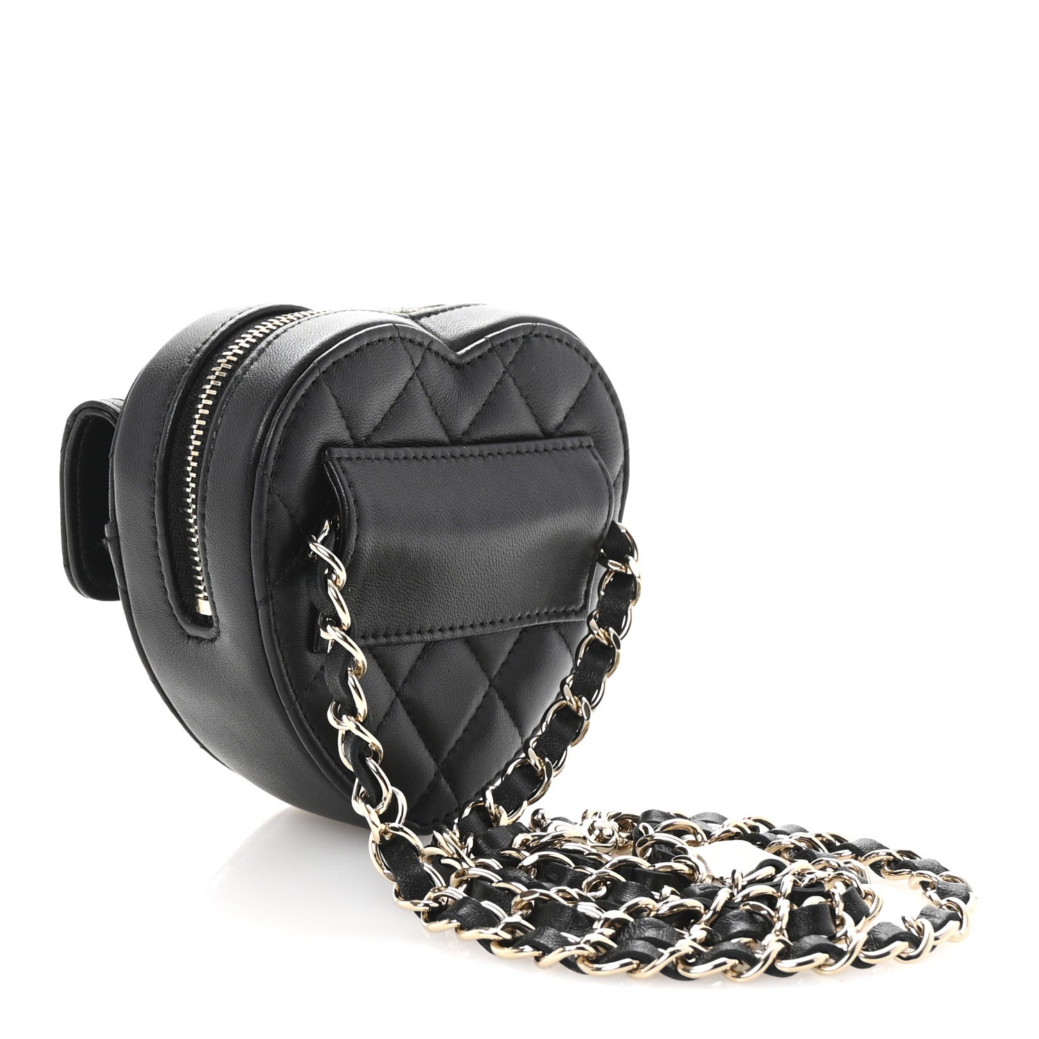 Chanel Lambskin Quilted CC In Love Heart Waist Belt Bag With Chain Black 2 of 9
