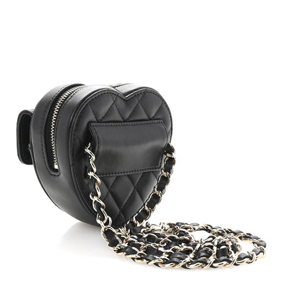 Chanel Lambskin Quilted CC In Love Heart Waist Belt Bag With Chain Black 2 of 9