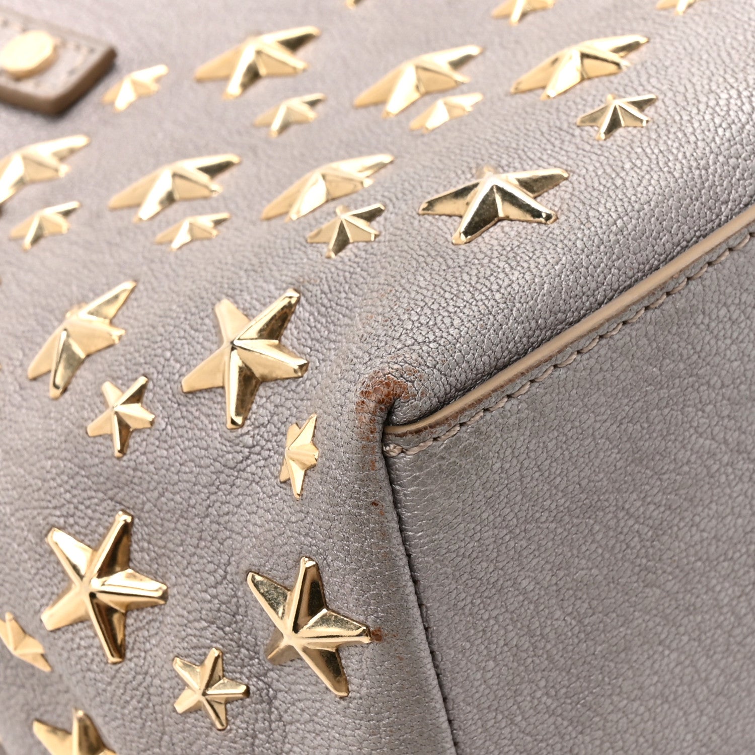 Jimmy Choo Metallic Calfskin Sasha Star Studded Tote Silver
