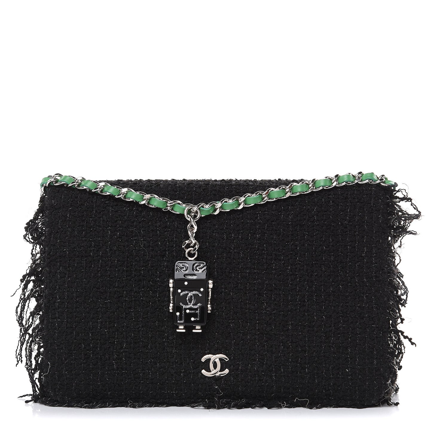 Tweed Fringe Wallet On Chain WOC Black Green
