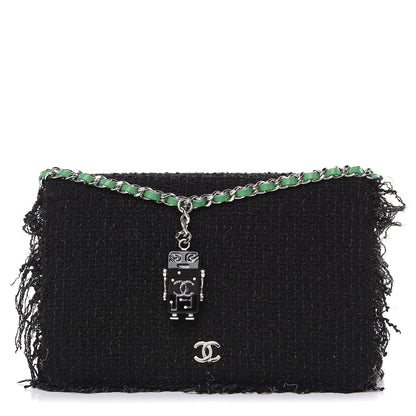 Chanel Tweed Fringe Wallet On Chain WOC Black Green 1 of 11
