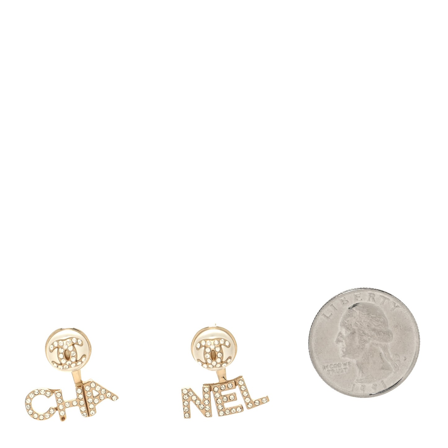 Pearl Crystal Logo Earrings Gold Pearly White