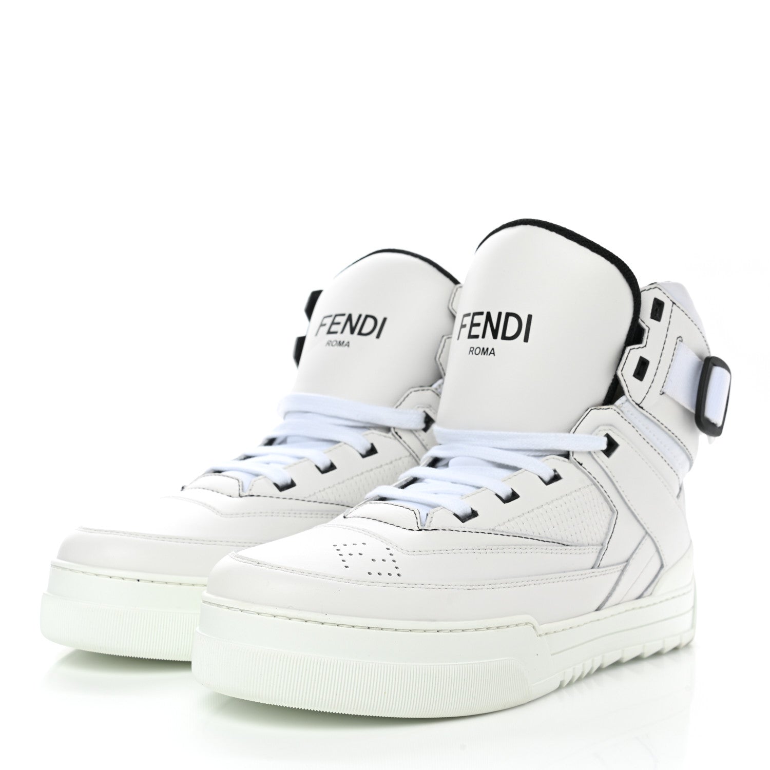 Fendi Vitello Nylon Logo Mens High Top Sneakers 8 Ultra White