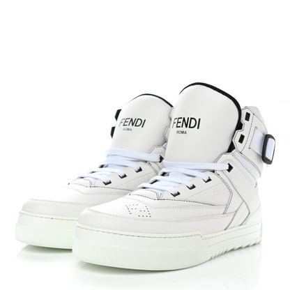 Fendi Vitello Nylon Logo Mens High Top Sneakers 8 Ultra White Black 3 of 9
