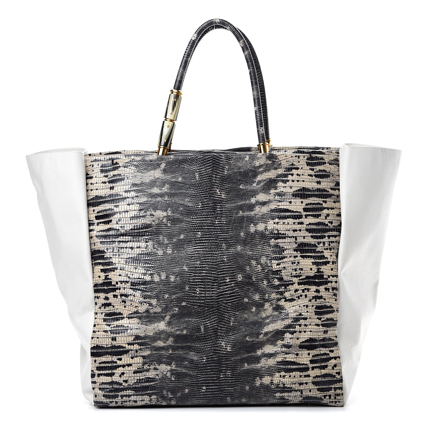 Lizard Effect Calfskin Moon River Tote Black White