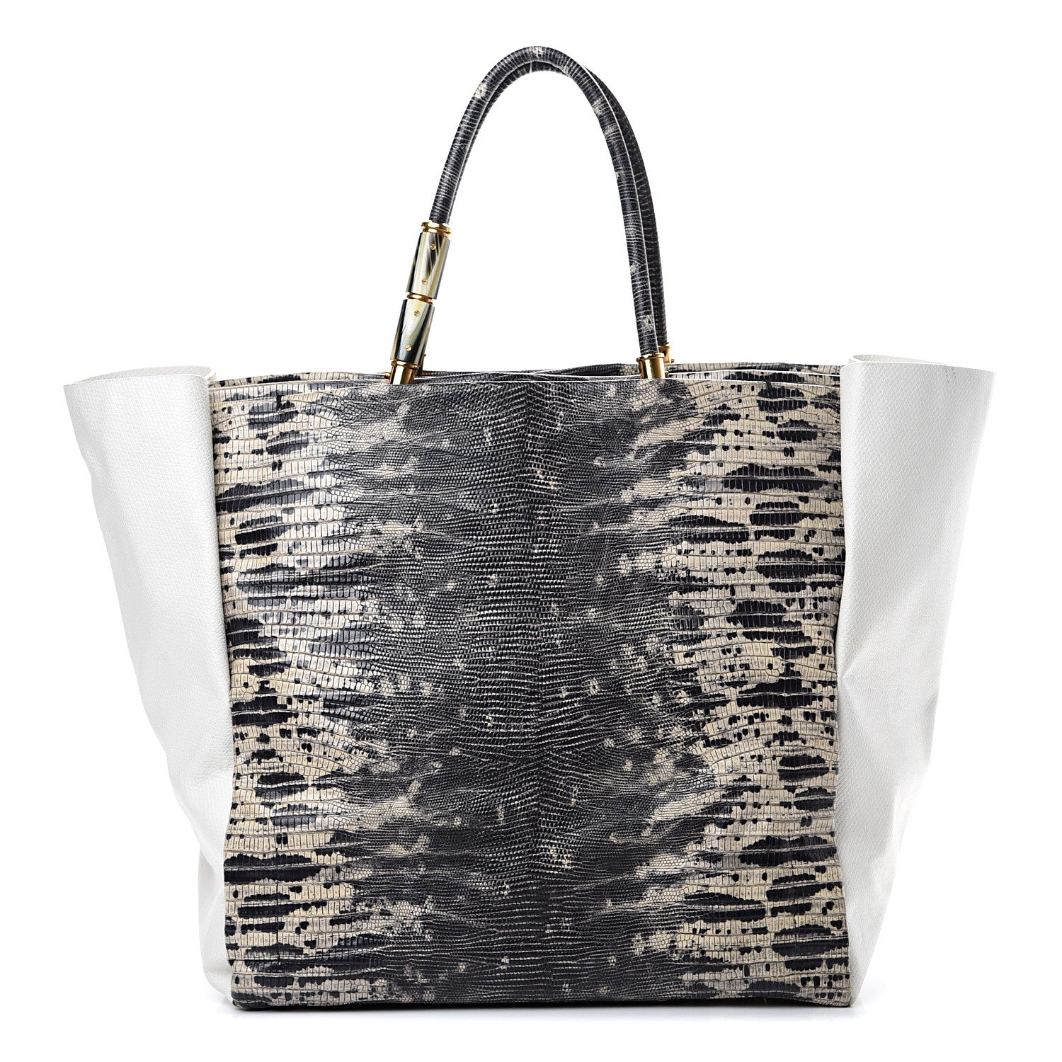 Lanvin Lizard Effect Calfskin Moon River Tote Black White 1 of 13