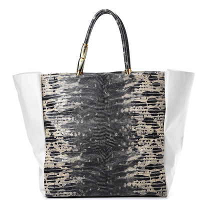 Lanvin Lizard Effect Calfskin Moon River Tote Black White 1 of 13