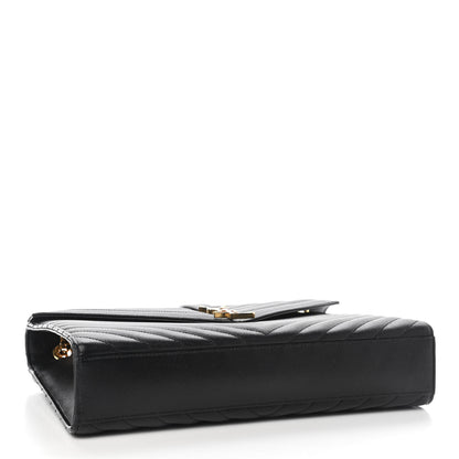 Saint Laurent Grain De Poudre Matelasse Chevron Large Monogram Satchel Black 3 of 7
