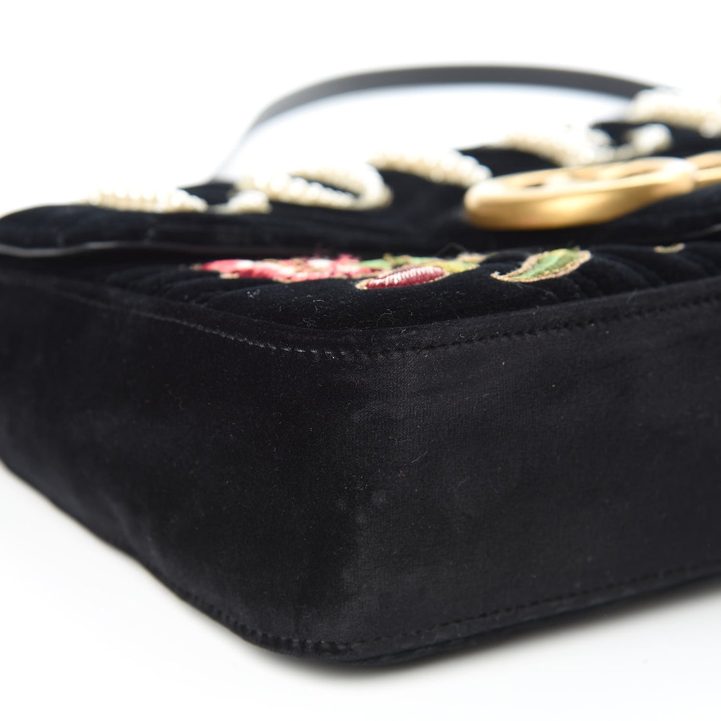 Velvet Matelasse Loved Embroidered Medium GG Marmont Shoulder Bag Black