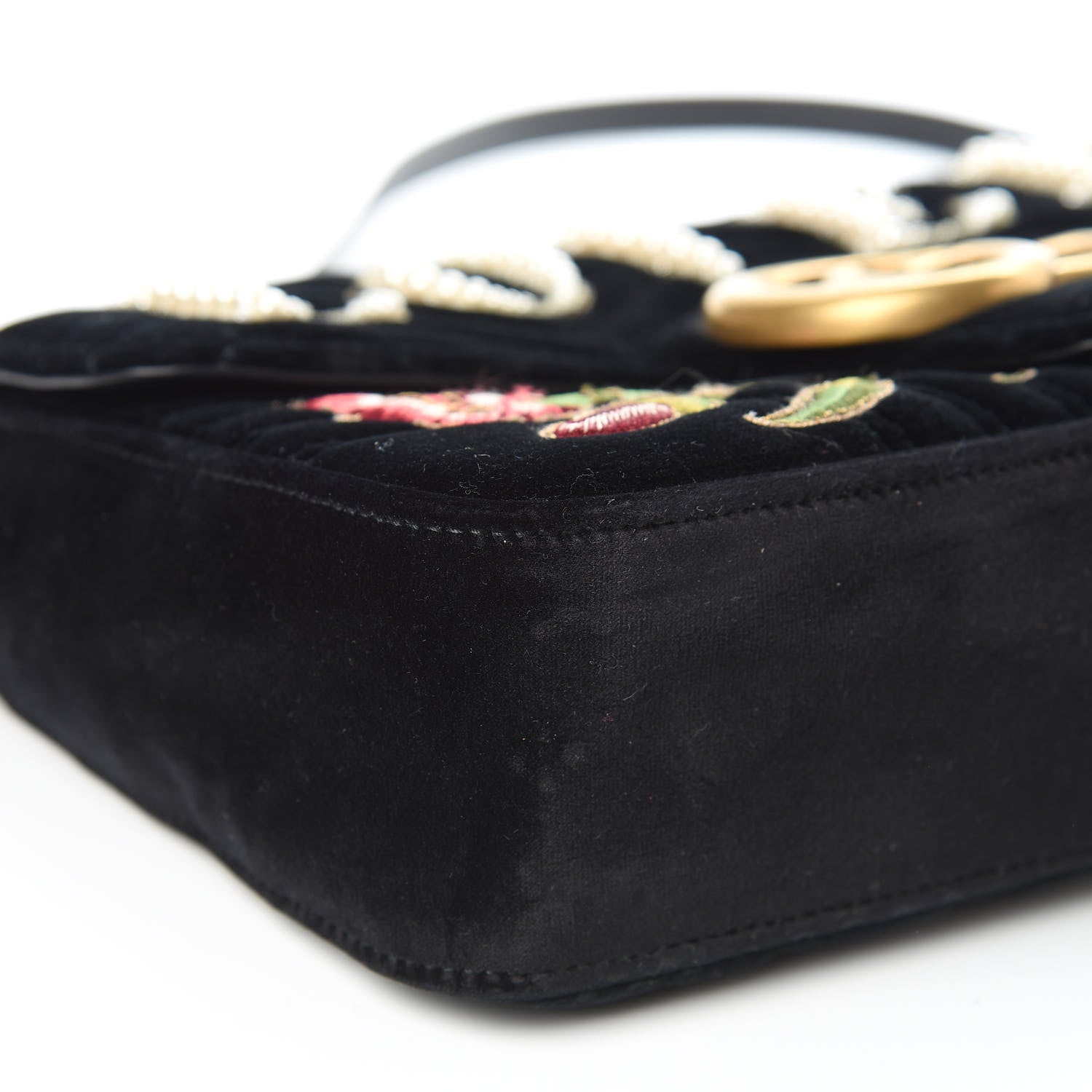 Gucci Velvet Matelasse Loved Embroidered Medium GG Marmont Shoulder Bag Black 8 of 11