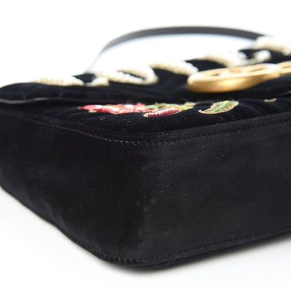 Gucci Velvet Matelasse Loved Embroidered Medium GG Marmont Shoulder Bag Black 8 of 11