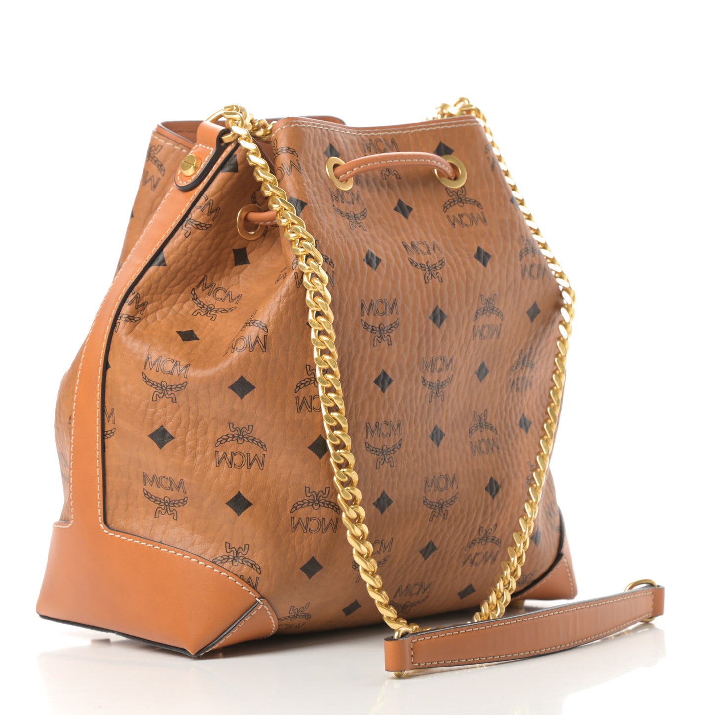 Visetos Small Soft Berlin Drawstring Bucket Bag Cognac