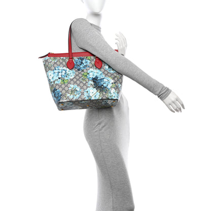 Gucci GG Supreme Monogram Blooms Medium Zippered Bucket Tote Beige Blue Navy Hibiscus Red 2 of 12