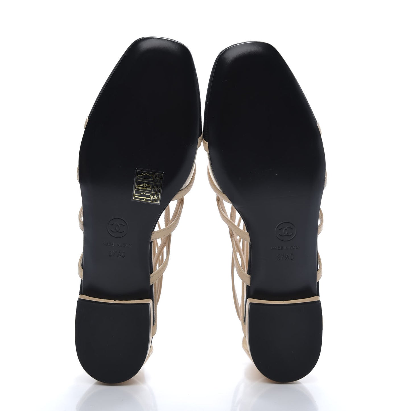 Goatskin Grosgrain Cap Toe CC Gladiator Sandals 37.5 Beige Black