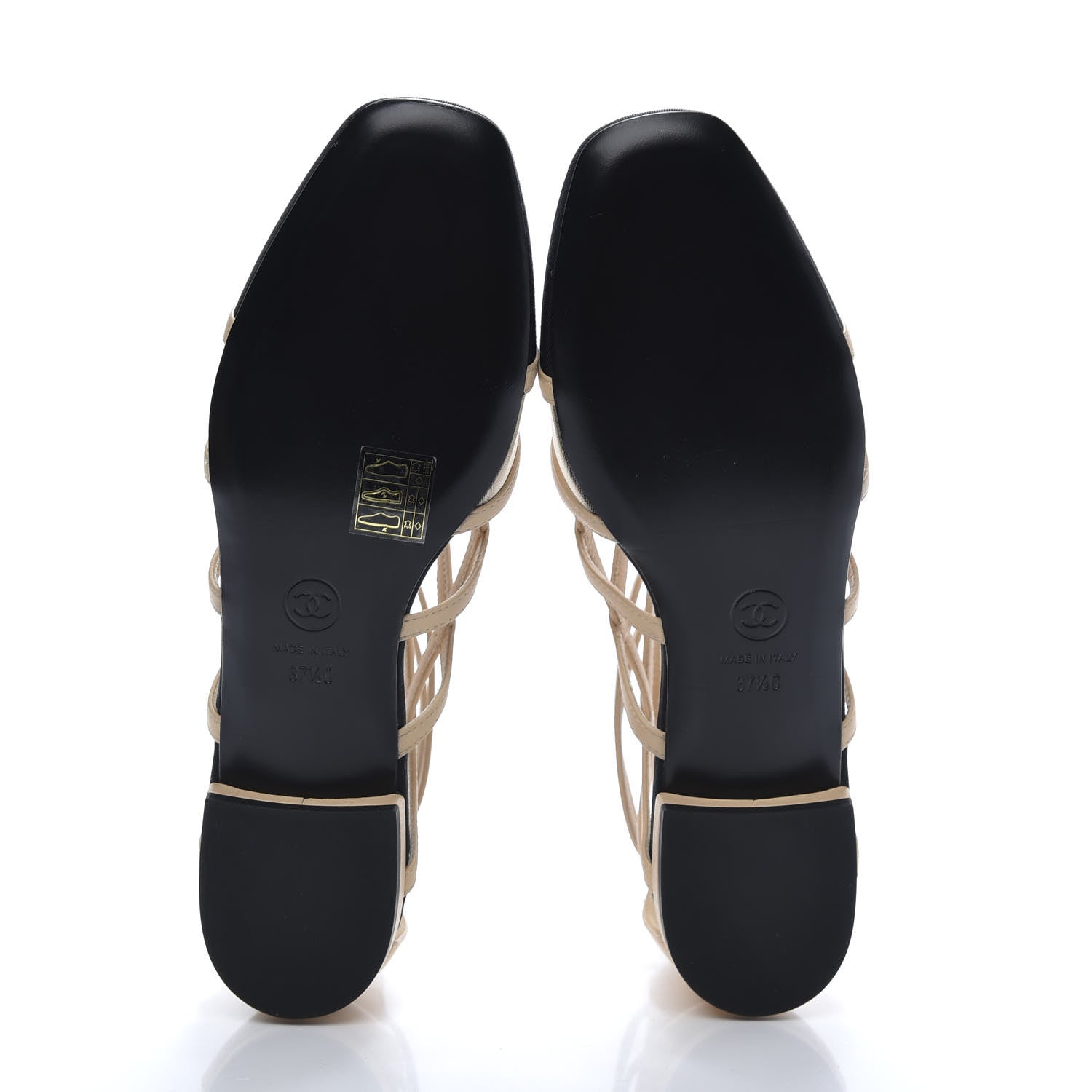 Chanel Goatskin Grosgrain Cap Toe CC Gladiator Sandals 37.5 Beige Black 6 of 9