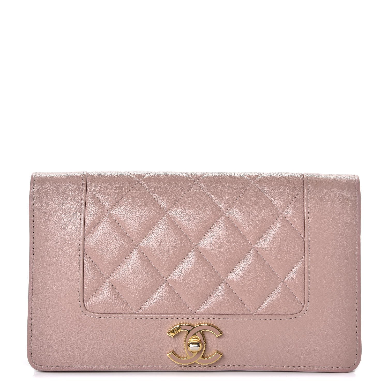 Chanel Sheepskin Quilted Mademoiselle Vintage Yen Wallet Pink 1 of 13