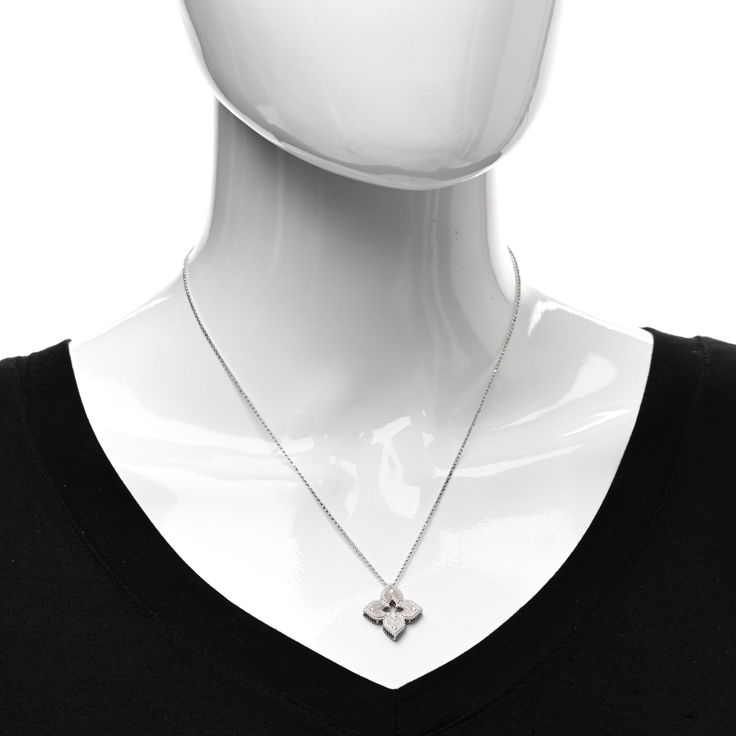 Roberto Coin 18K White Gold Diamond Petite Venetian Princess Flower Pendant Necklace 2 of 6