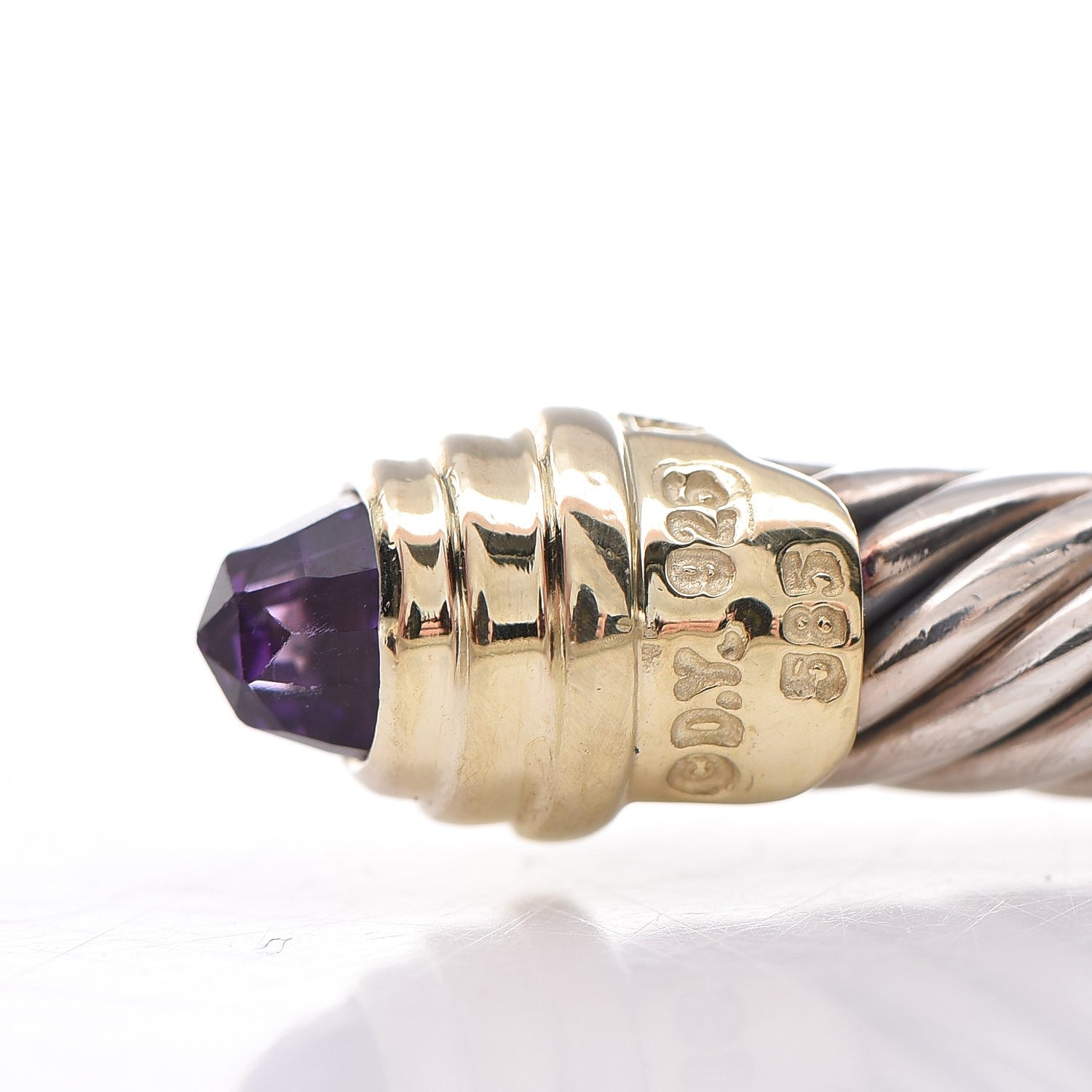 David Yurman Sterling Silver 14K Yellow Gold Amethyst 5mm Cable Classics Petite Color Bracelet 3 of 4