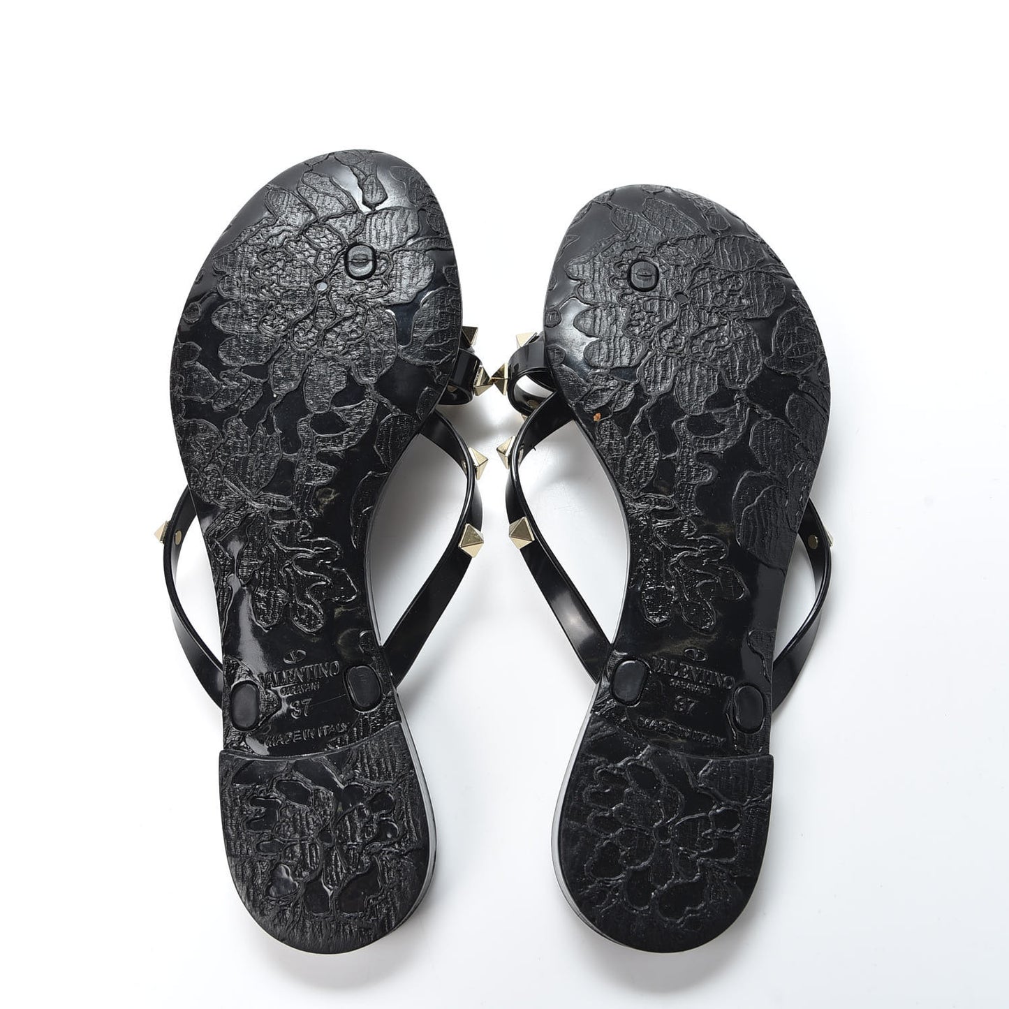 PVC Jelly Rockstud Bow Thong Sandals 37 Black