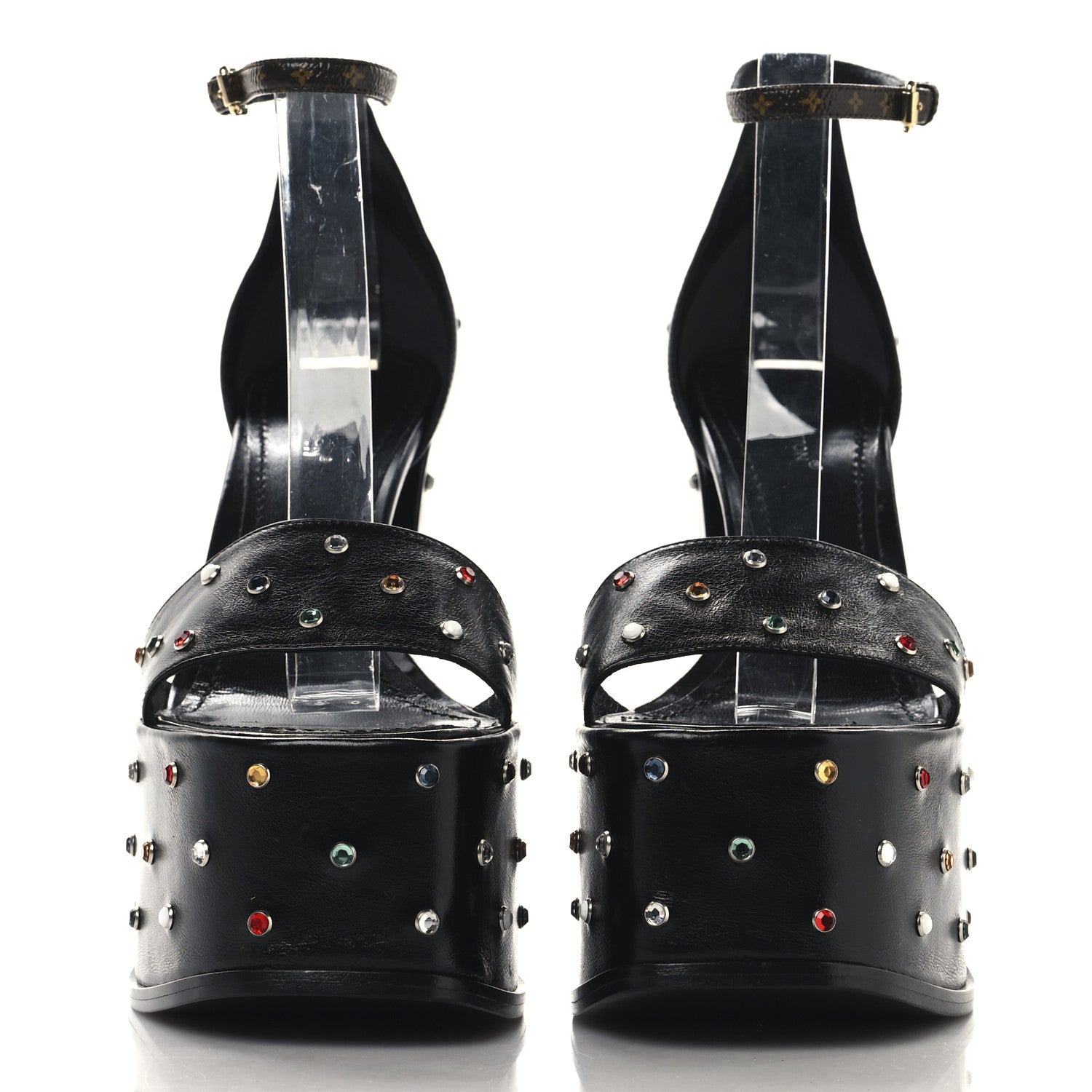 Louis Vuitton Calfskin Crystal Monogram Platform Sandals 37 Black Multicolor 3 of 9