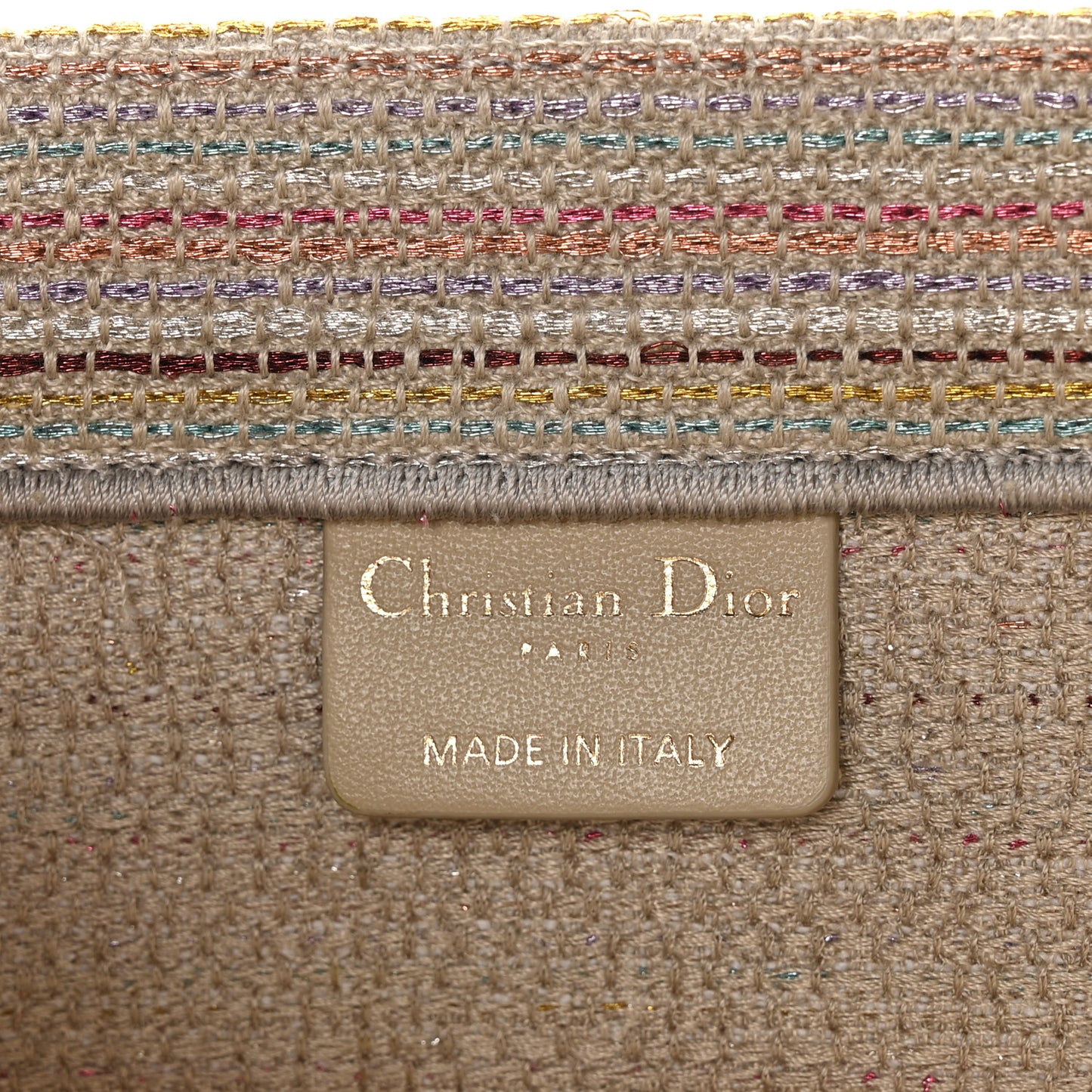 CHRISTIAN DIOR Canvas Embroidered Medium Stripes Book Tote Beige Multicolor