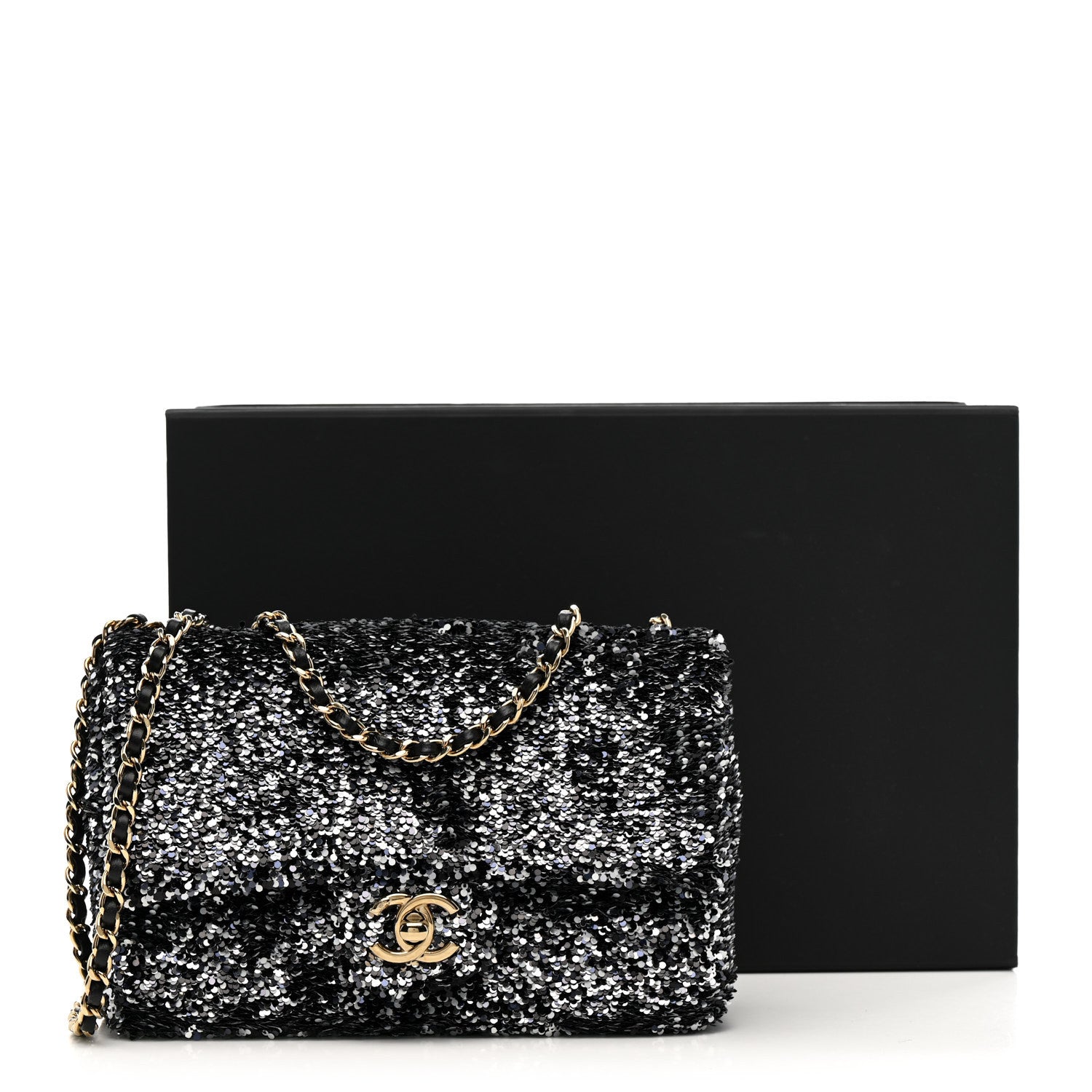 Chanel Sequin Quilted Small Single Flap Black White Grey 1787845