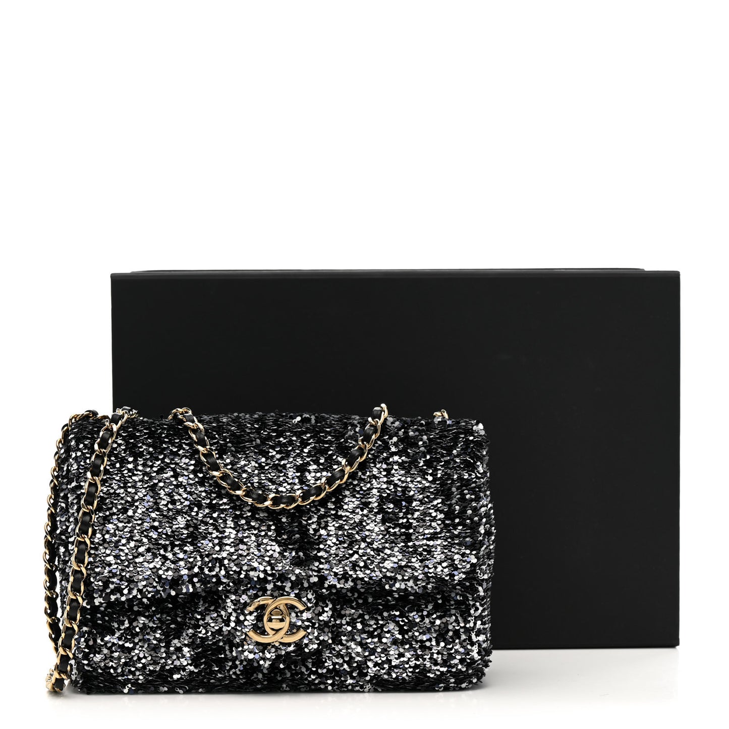 Sequin Quilted Small Single Flap Black White Grey