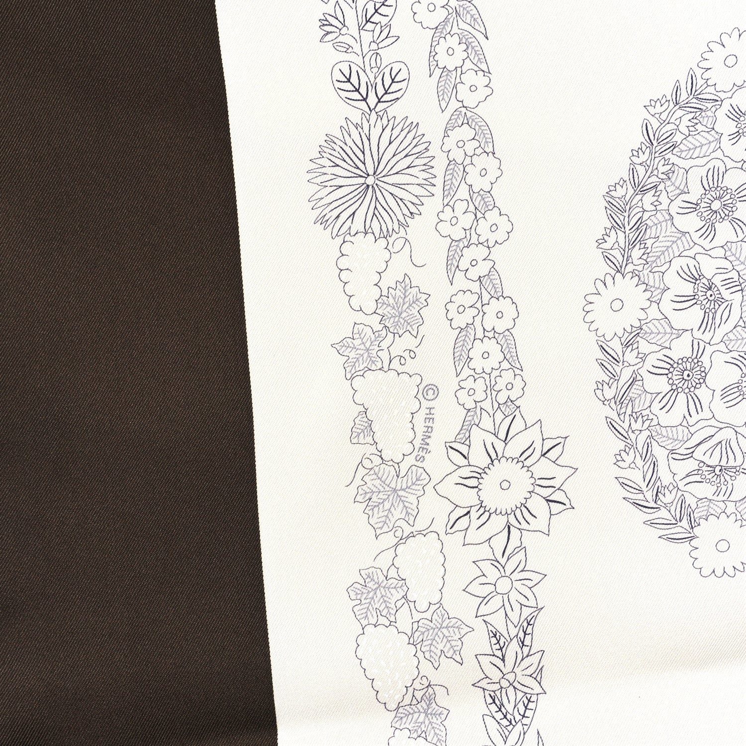 Hermes Silk Brides De Gala En Fleurs Scarf 90 Ebene White Gris Anthracite 3 of 4