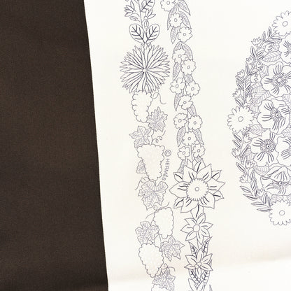 Hermes Silk Brides De Gala En Fleurs Scarf 90 Ebene White Gris Anthracite 3 of 4