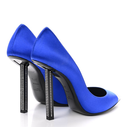 Saint Laurent Satin Crystal Embellished Tower 110 Pump 37.5 Blue 4 of 9