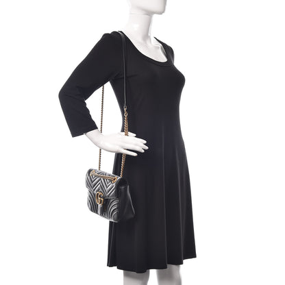 Gucci Calfskin Matelasse Small GG Marmont Shoulder Bag Black 2 of 10