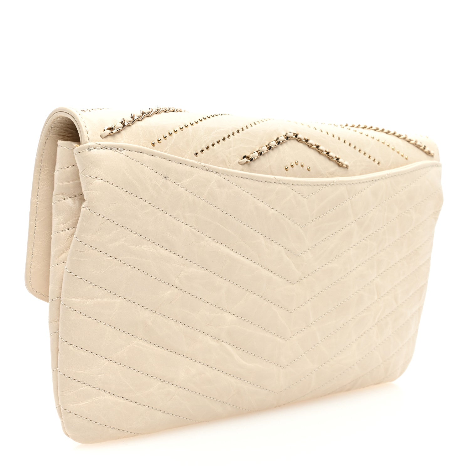 Chanel Crumpled Calfskin Chevron Envelope Clutch Ivory 3 of 11