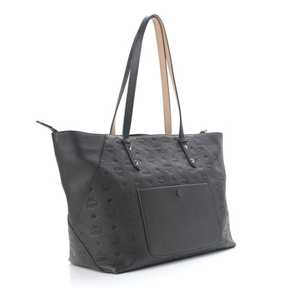 MCM Calfskin Ottomar Monogram Medium Klara Shopper Tote Black 3 of 13