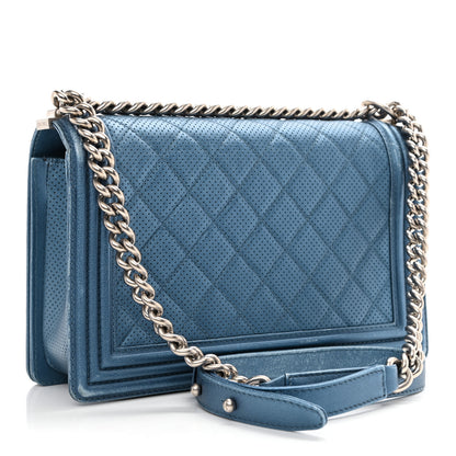 Chanel Perforated Lambskin Quilted New Medium Boy Flap Blue 3 of 15