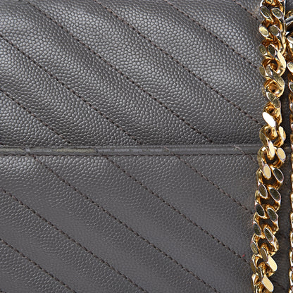 Saint Laurent Grain De Poudre Matelasse Chevron Large Monogram Satchel Earth 13 of 18