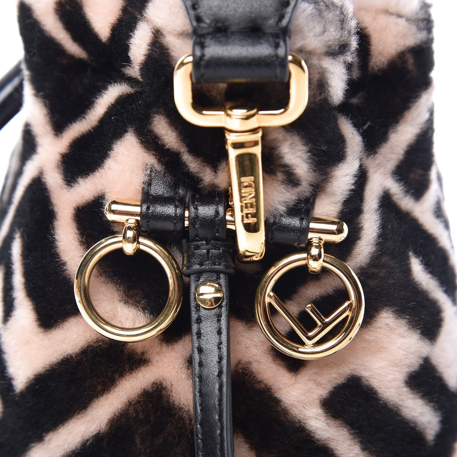 Fendi Shearling F is Macro FF 1974 Diagonal Mini Mon Tresor Bucket Bag Light Rose Black 9 of 10