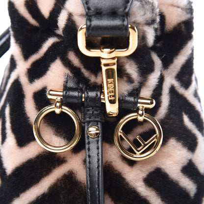 Fendi Shearling F is Macro FF 1974 Diagonal Mini Mon Tresor Bucket Bag Light Rose Black 9 of 10