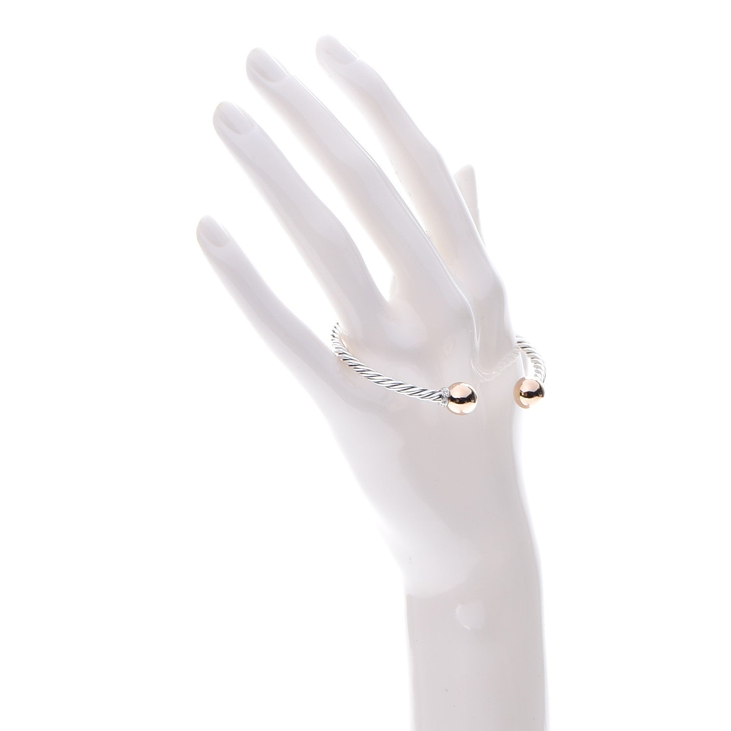 David Yurman Sterling Silver 18K Yellow Gold Diamond 9mm Solari Bead Bracelet 2 of 5
