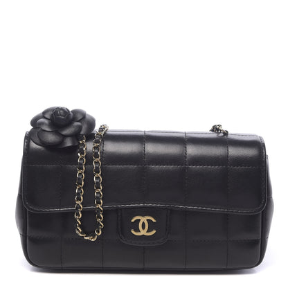 Chanel Lambskin Quilted Mini Chocolate Bar Camellia Flap Black 1 of 10