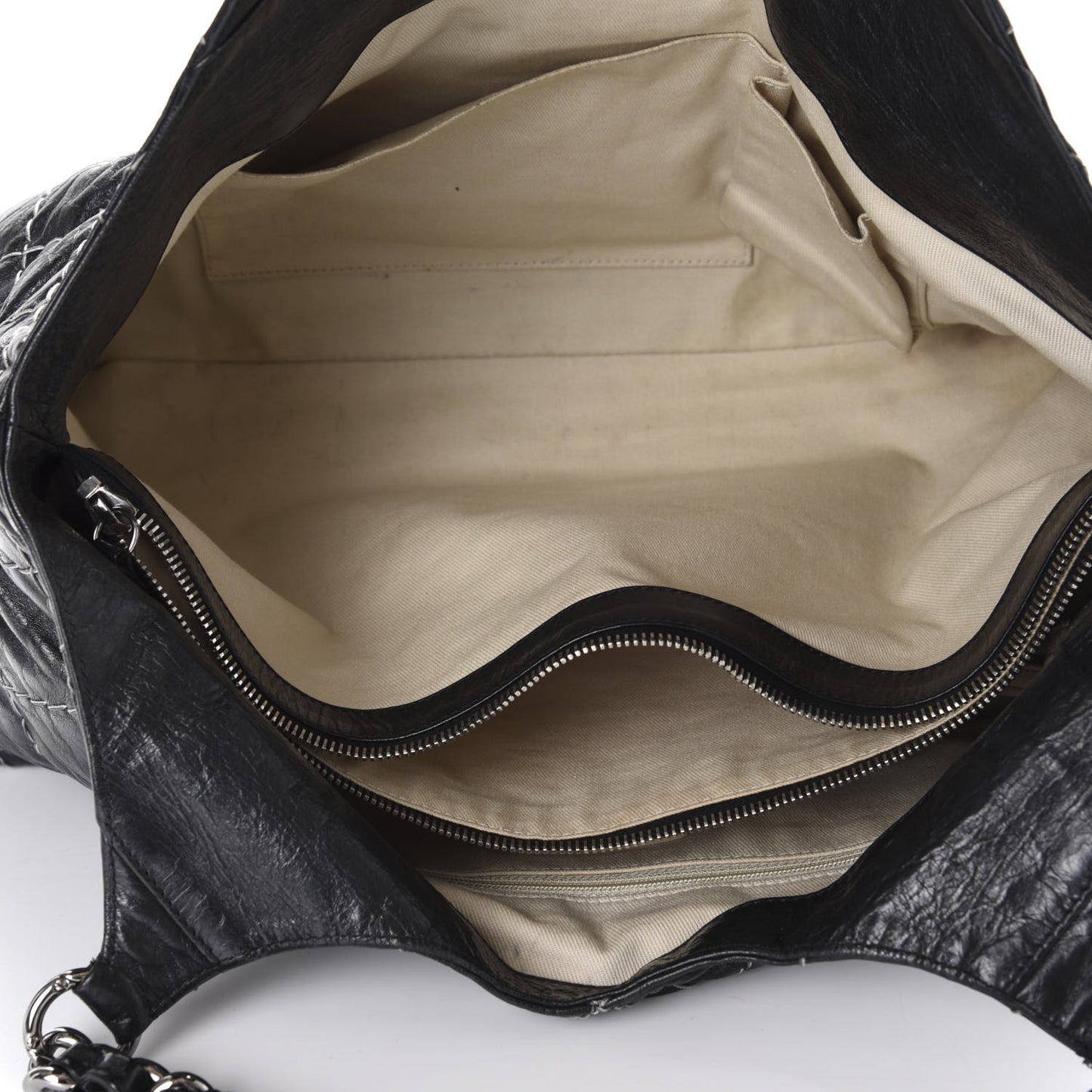 Glazed Goatskin Double Contrast Stitch Tote Black