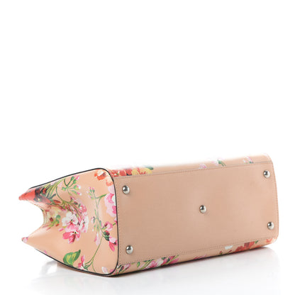 Gucci Shangai Calfskin Blooms Print Medium Bamboo Shopper Tote Pink Apricot Multicolor 4 of 12