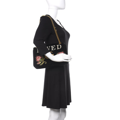 Gucci Velvet Matelasse Loved Embroidered Medium GG Marmont Shoulder Bag Black 3 of 11