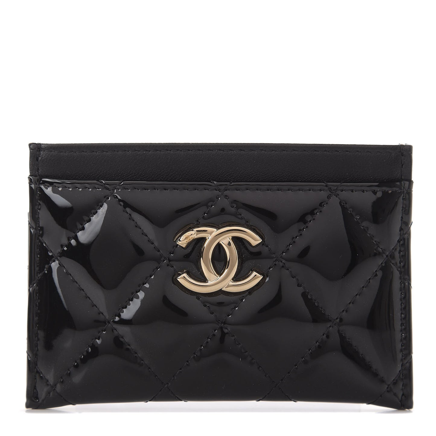 Patent Calfskin Quilted Card Holder Black
