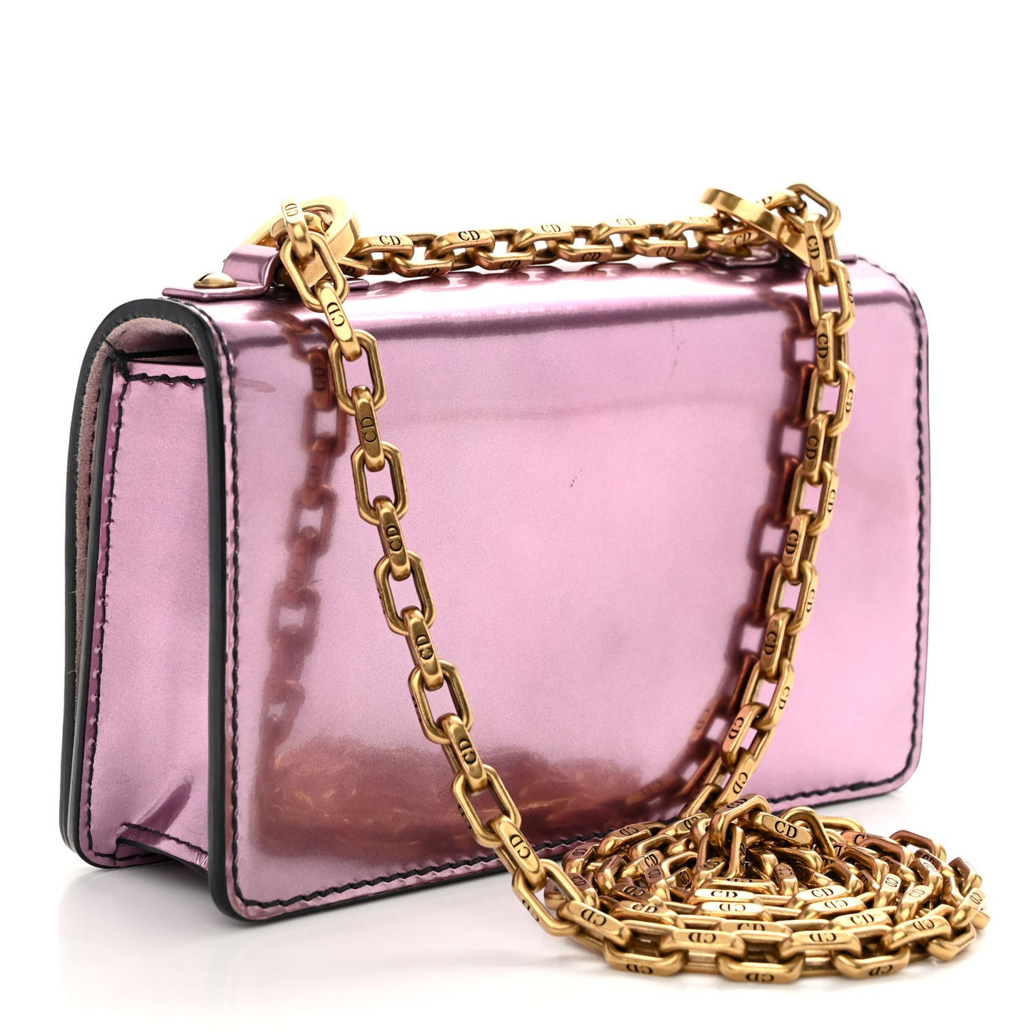 Metallic Calfskin J'Adior Mini Chain Flap Bag Pink
